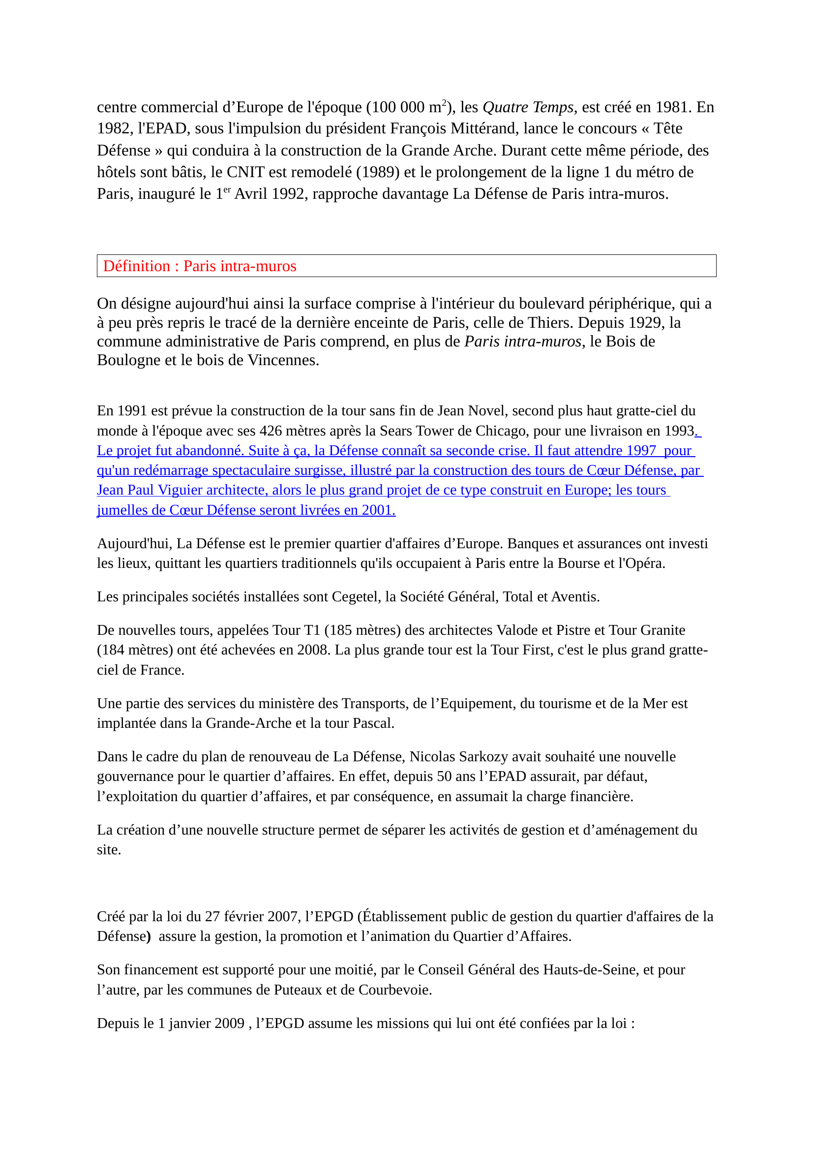Prévisualisation du document Territoires en fonctionnement La Défense (exposé)