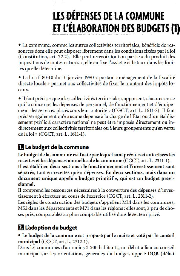 Prévisualisation du document tES DÉPENSES DE LA CO,M:MU'.NE
-:~!_~~~,Q~~It.P~ -~~~ ·B~DGETS (1)
• La commune, comme les autres collectivités territoriales, bénéficie de ressources...