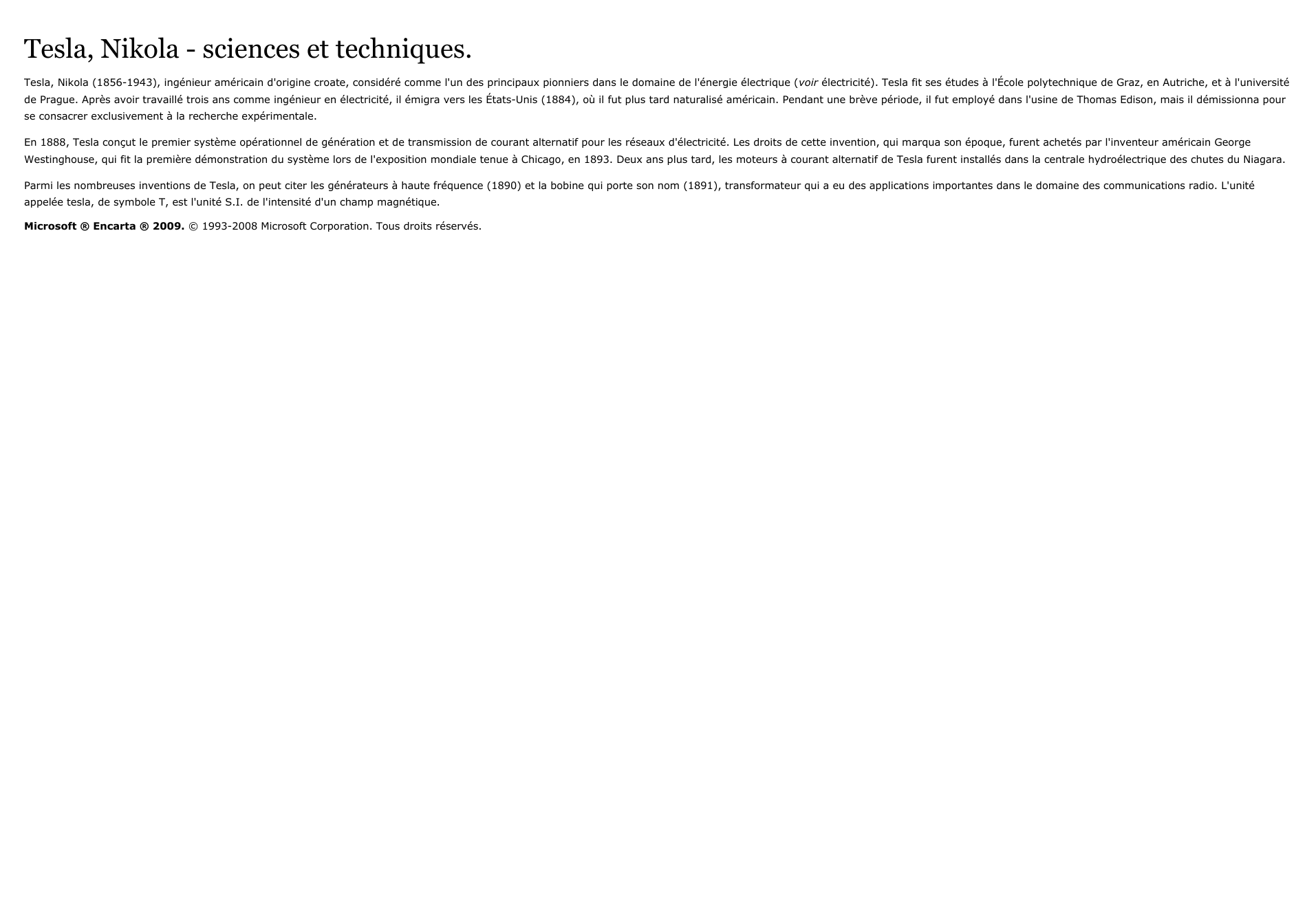 Prévisualisation du document Tesla, Nikola - sciences et techniques.