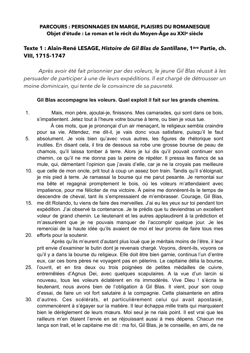 Prévisualisation du document Texte 1 : Alain-René LESAGE, Histoire de Gil Blas de Santillane, 1ère Partie, ch. VIII, 1715-1747