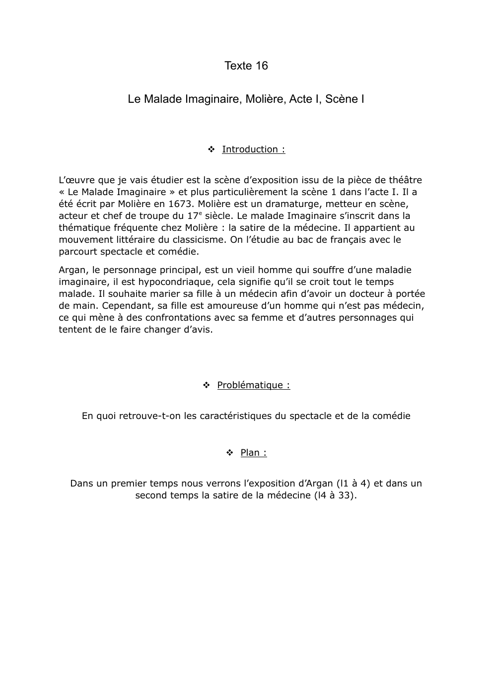 Prévisualisation du document Texte 16 Le Malade Imaginaire, Molière, Acte I, Scène I