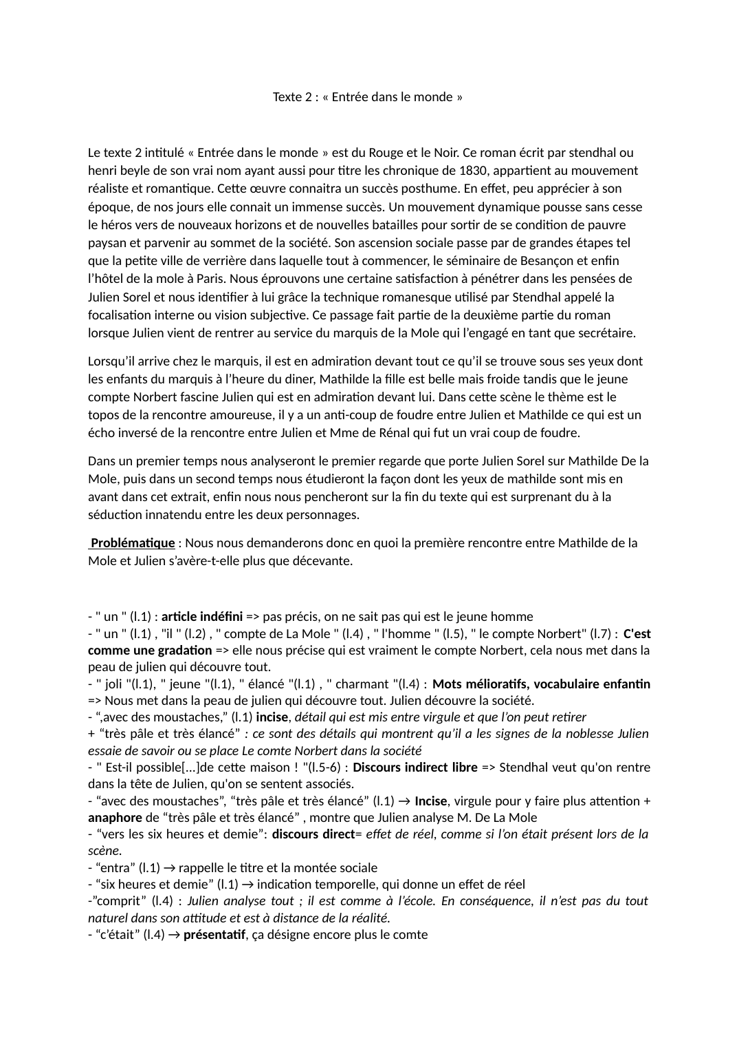 Prévisualisation du document texte 2 bac de Français entrée dans le monde - Rouge et le Noir