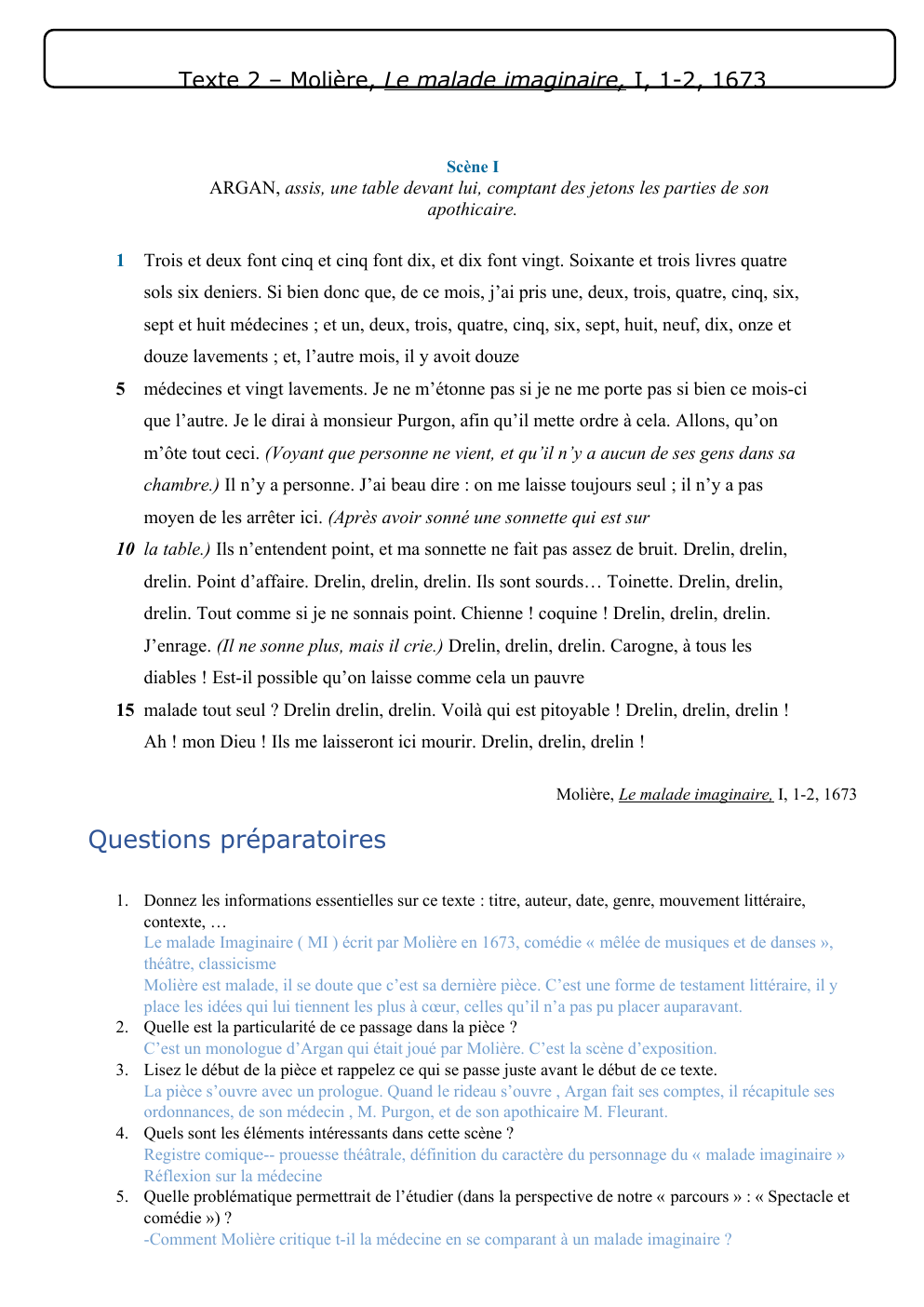 Prévisualisation du document texte 2 - Molière, Le Malade imaginaire, I, 1