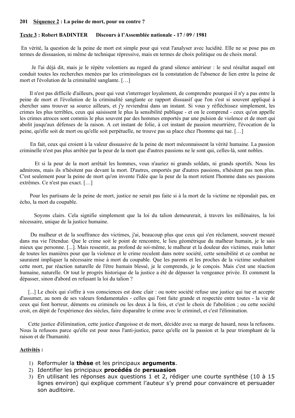 Prévisualisation du document Texte 3  BADINTER Discours Corrigé