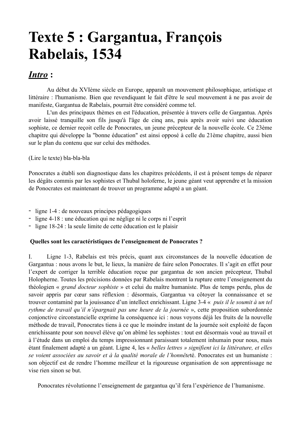 Prévisualisation du document Texte 5 : Gargantua, François Rabelais, 1534 Ponocrates