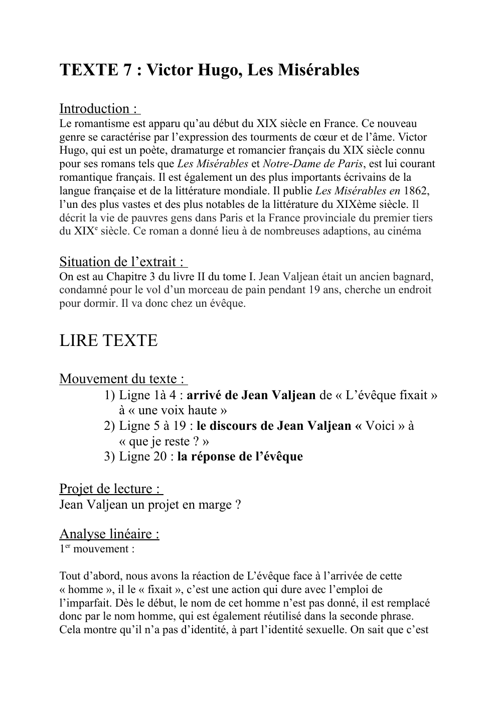 Prévisualisation du document TEXTE 7 : Victor Hugo, Les Misérables Chapitre 3 du livre II du tome I