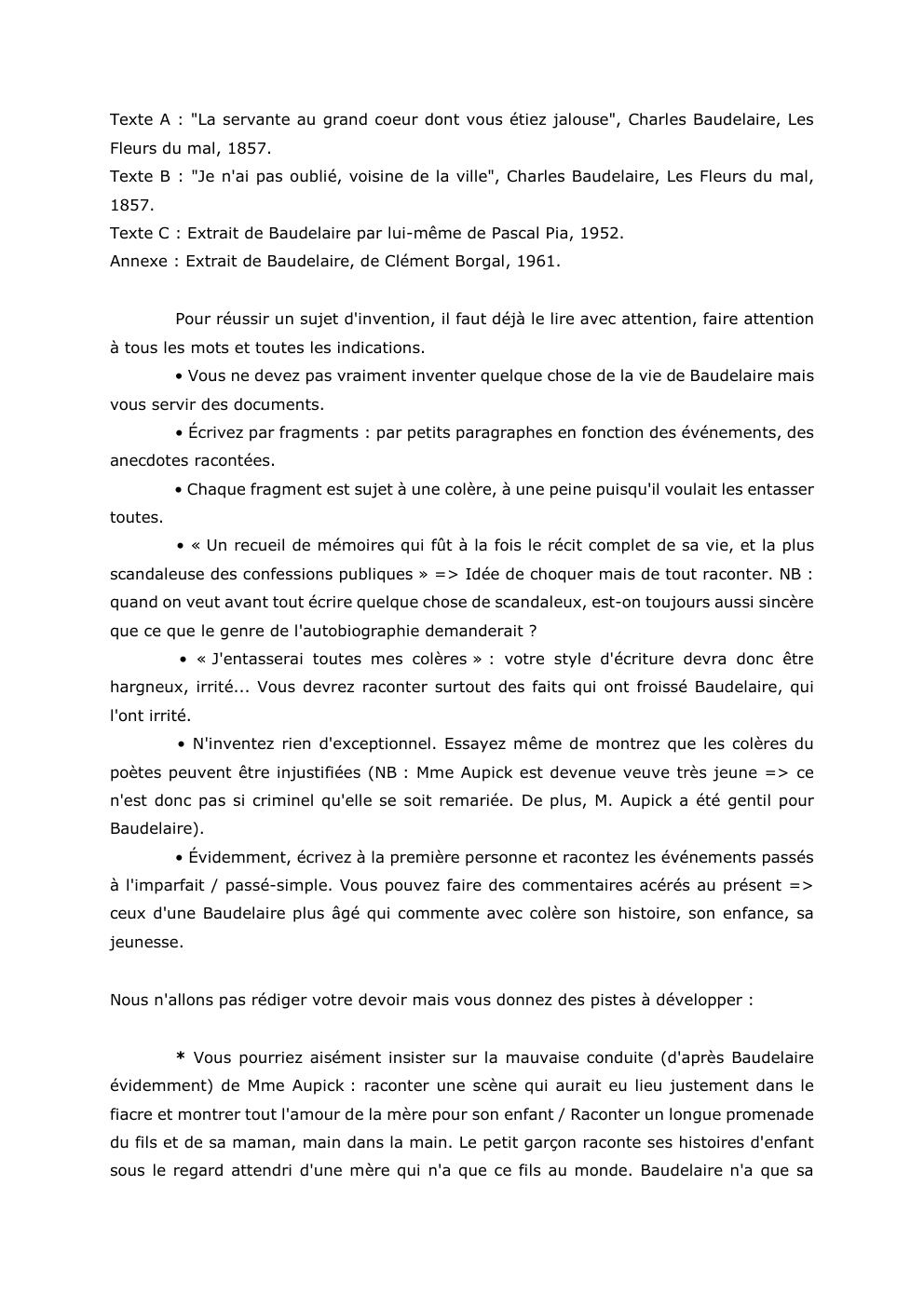 Prévisualisation du document Texte A : "La servante au grand coeur dont vous étiez jalouse", Charles Baudelaire, Les
Fleurs du mal, 1857.
Texte...