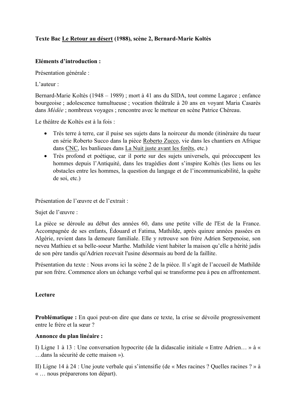 Prévisualisation du document Texte Bac Le Retour au désert (1988), scène 2, Bernard-Marie Koltès