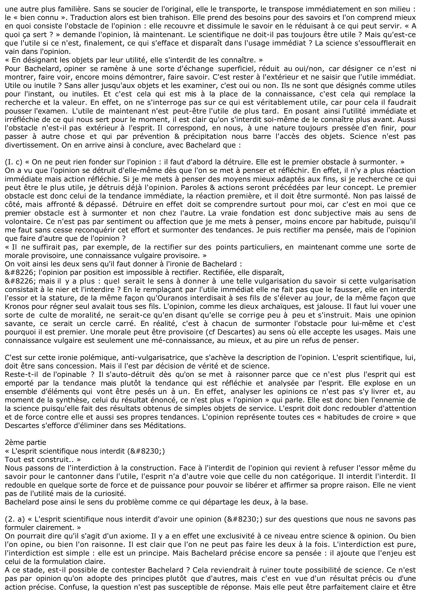 Prévisualisation du document Texte de Bachelard - La formation de l'esprit scientifique : Extrait chap. 1 : « La notion d'obstacle épistémologique »
