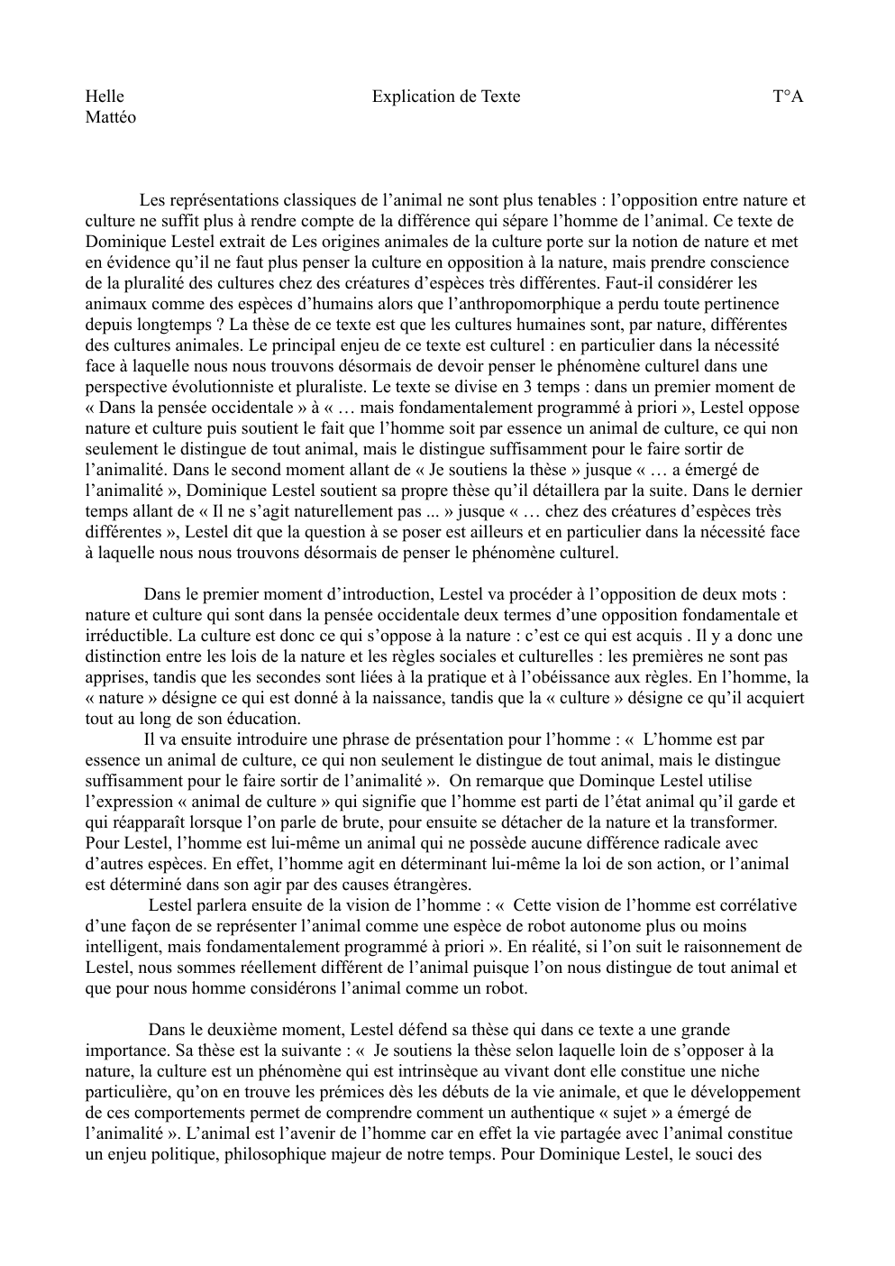 Prévisualisation du document Texte de Dominique Lestel extrait de Les origines animales de la culture