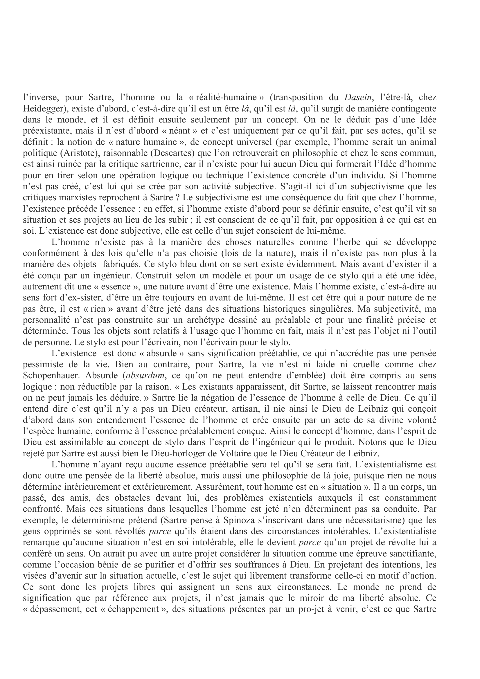 Prévisualisation du document Texte de Sartre : essence et existence