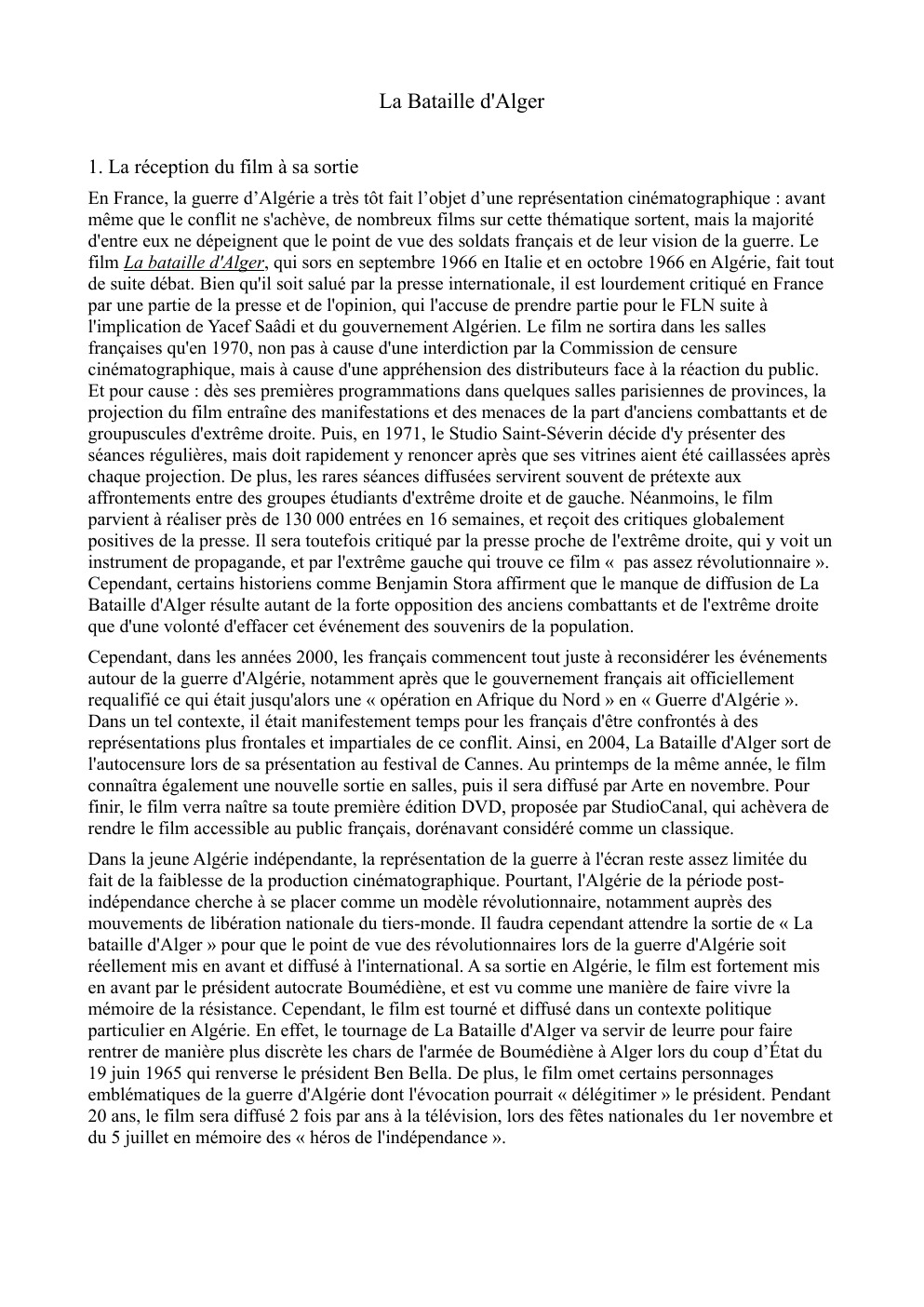 Prévisualisation du document Texte exposé sur le film "La bataille d'Alger"