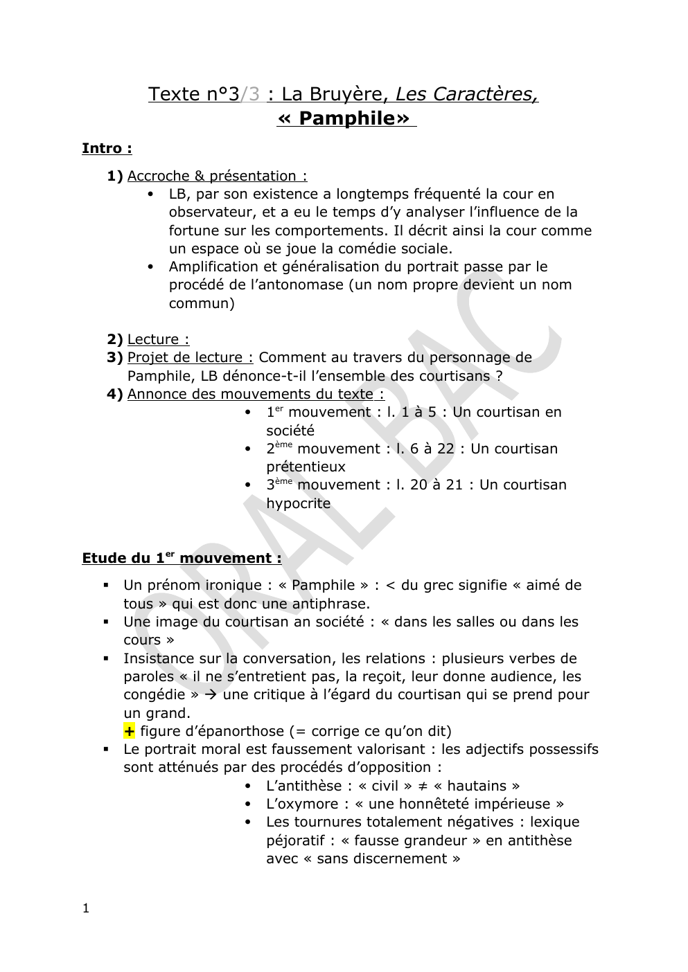 Prévisualisation du document Texte n°3/3 : La Bruyère, Les Caractères, « Pamphile»