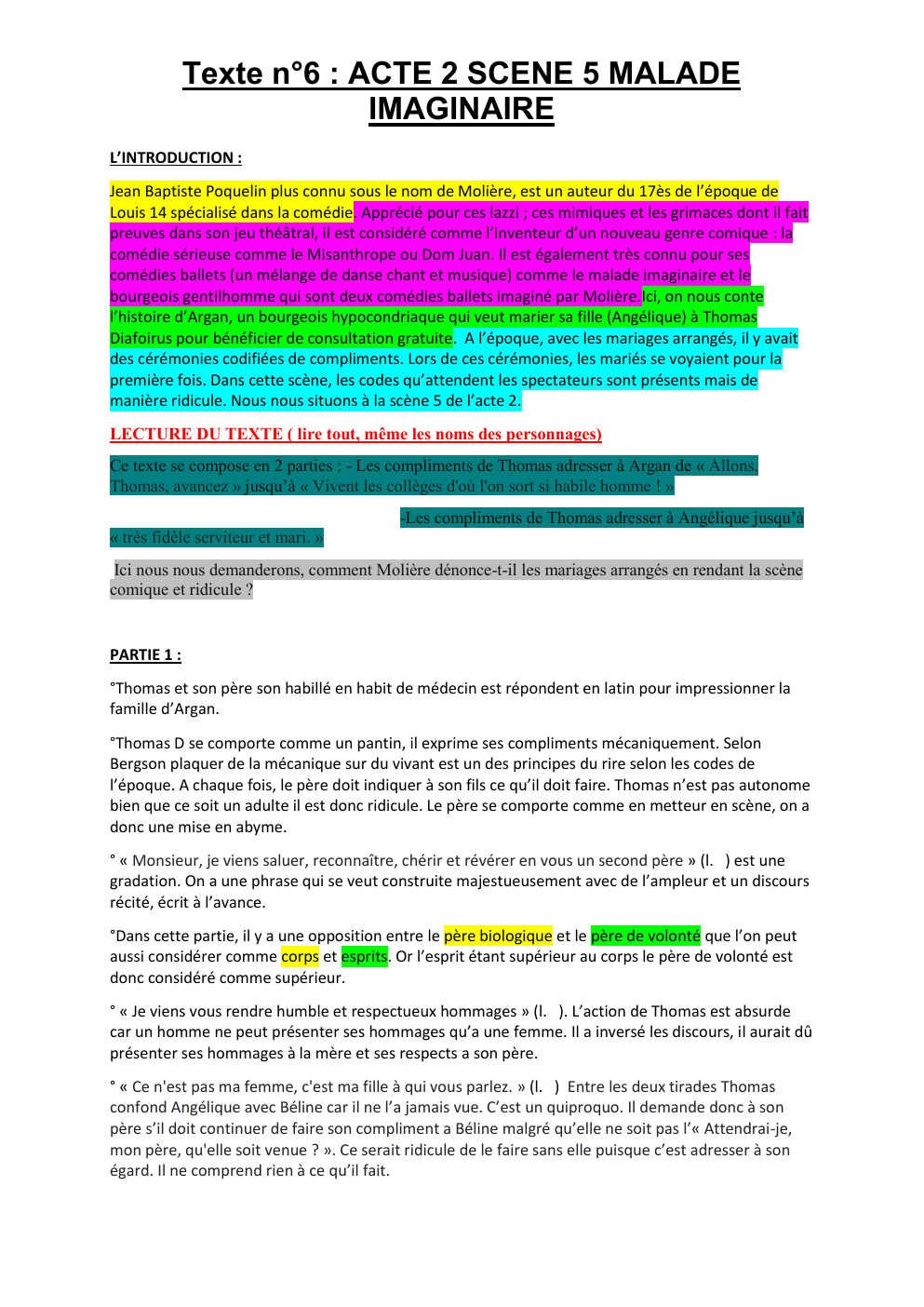 Prévisualisation du document Texte n°6 : ACTE 2 SCENE 5 MALADE IMAGINAIRE