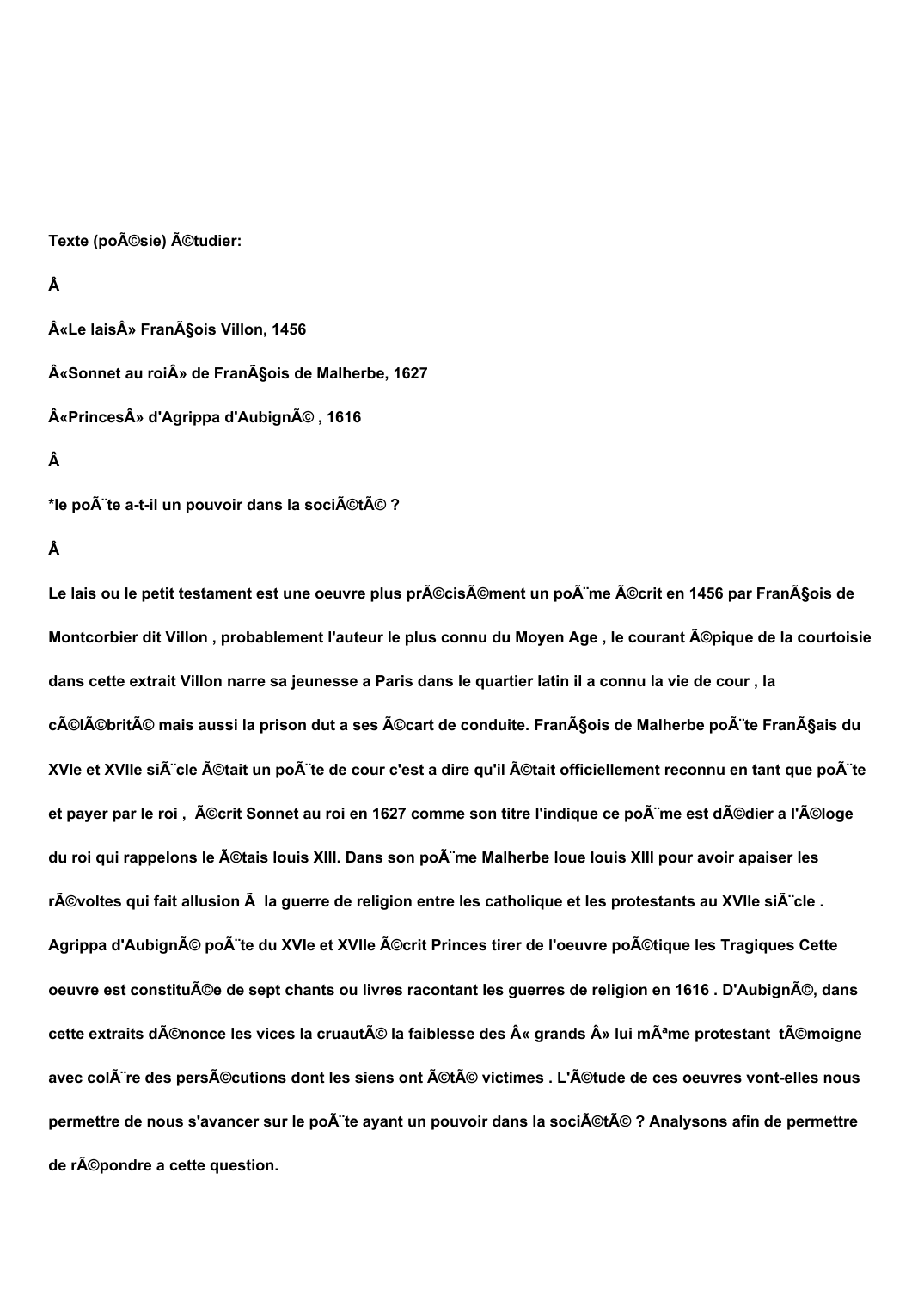 Prévisualisation du document Texte (poésie) étudier: «Le lais» François Villon, 1456«Sonnet