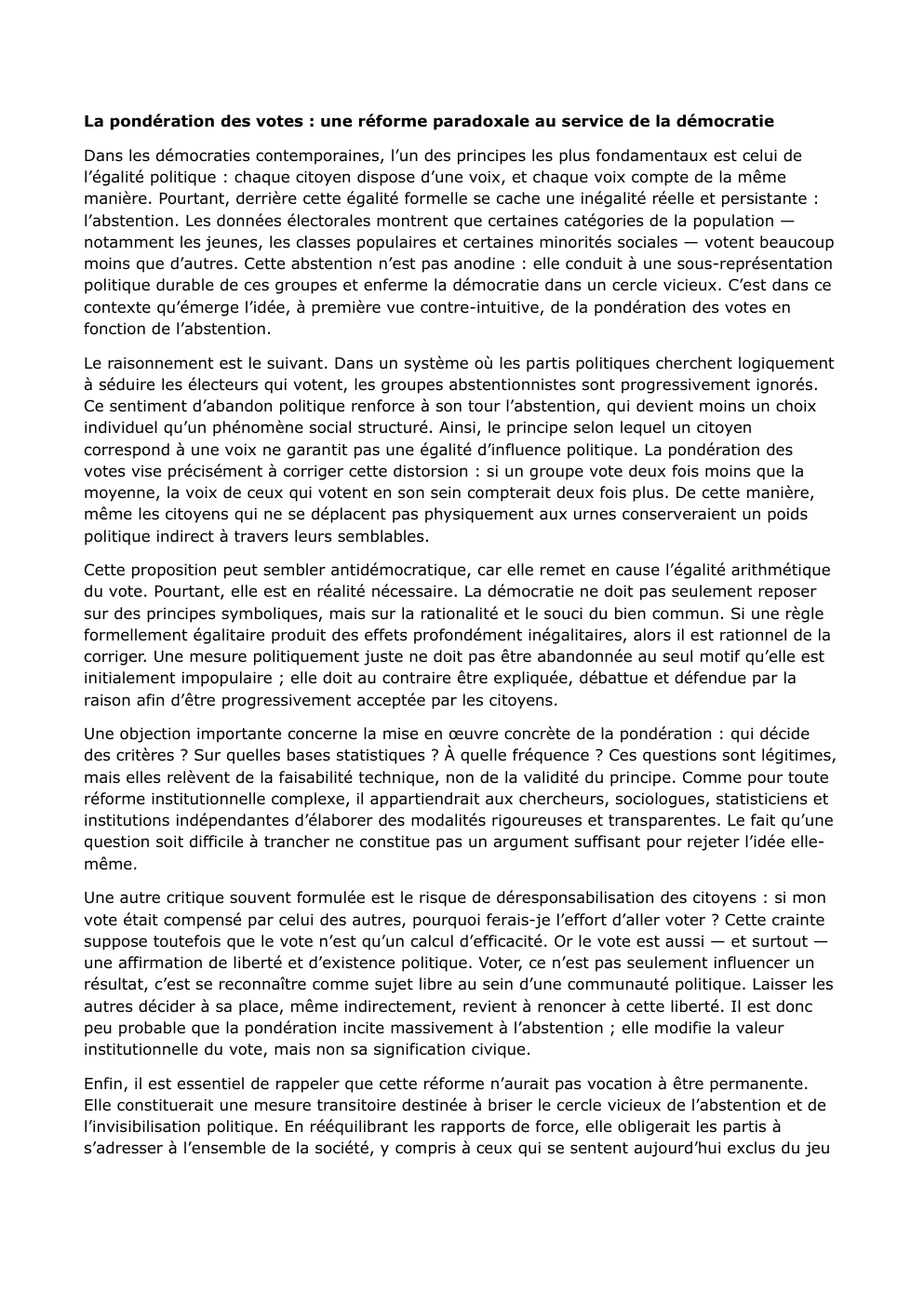 Prévisualisation du document Texte sur la pondération des votes