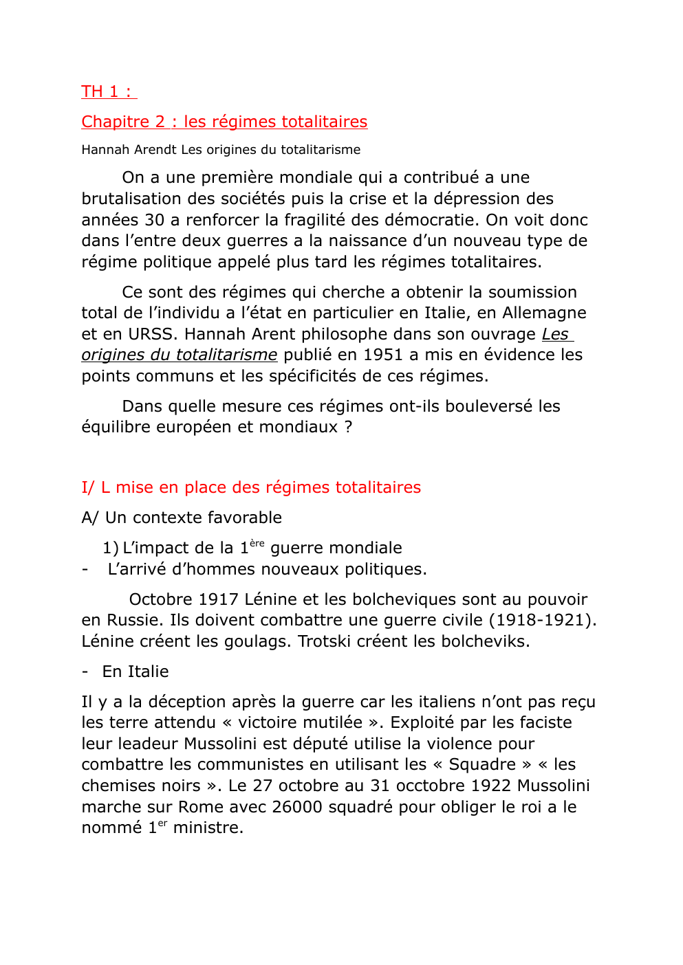 Prévisualisation du document TH 1 : Chapitre 2 : les régimes totalitaires Hannah Arendt Les origines du totalitarisme