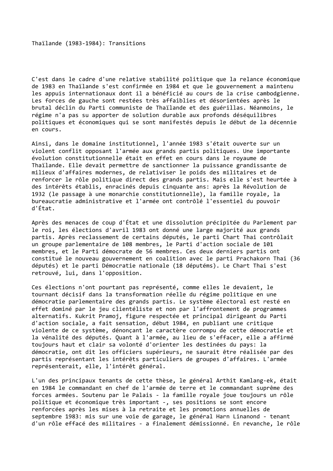 Prévisualisation du document Thaïlande (1983-1984): Transitions