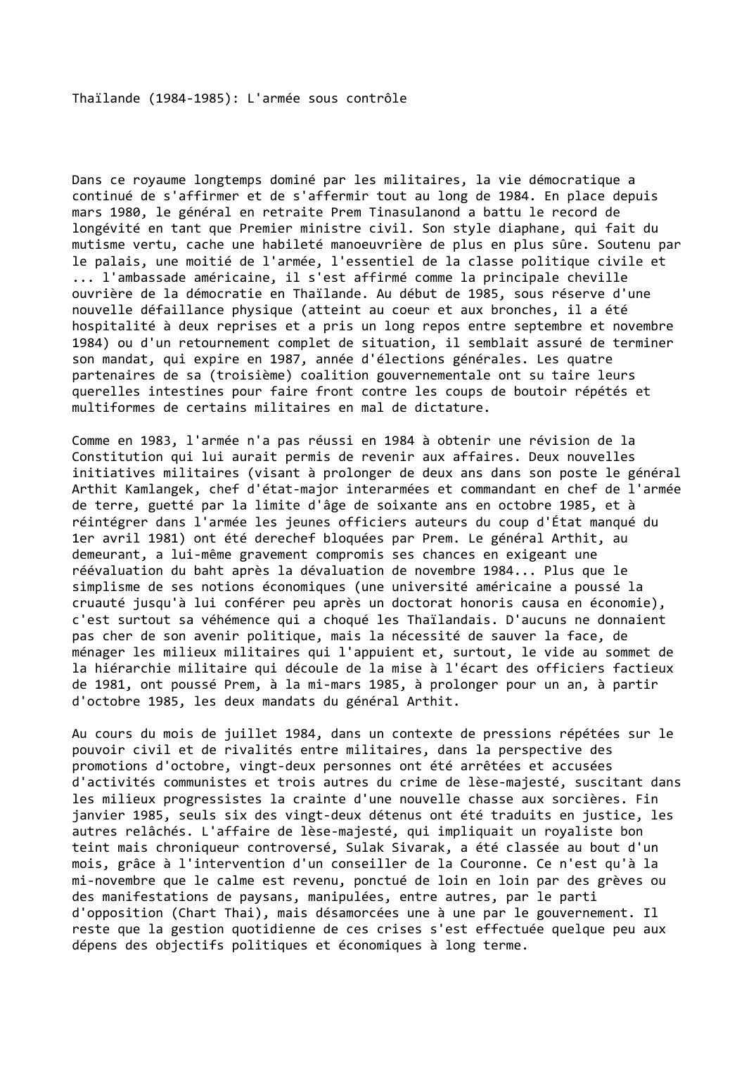 Prévisualisation du document Thaïlande (1984-1985): L'armée sous contrôle
