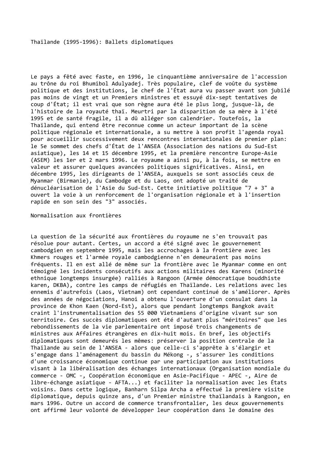 Prévisualisation du document Thaïlande (1995-1996): Ballets diplomatiques