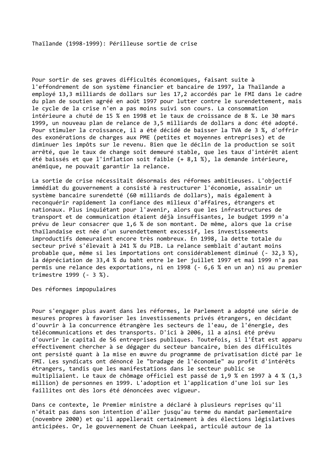 Prévisualisation du document Thaïlande (1998-1999): Périlleuse sortie de crise