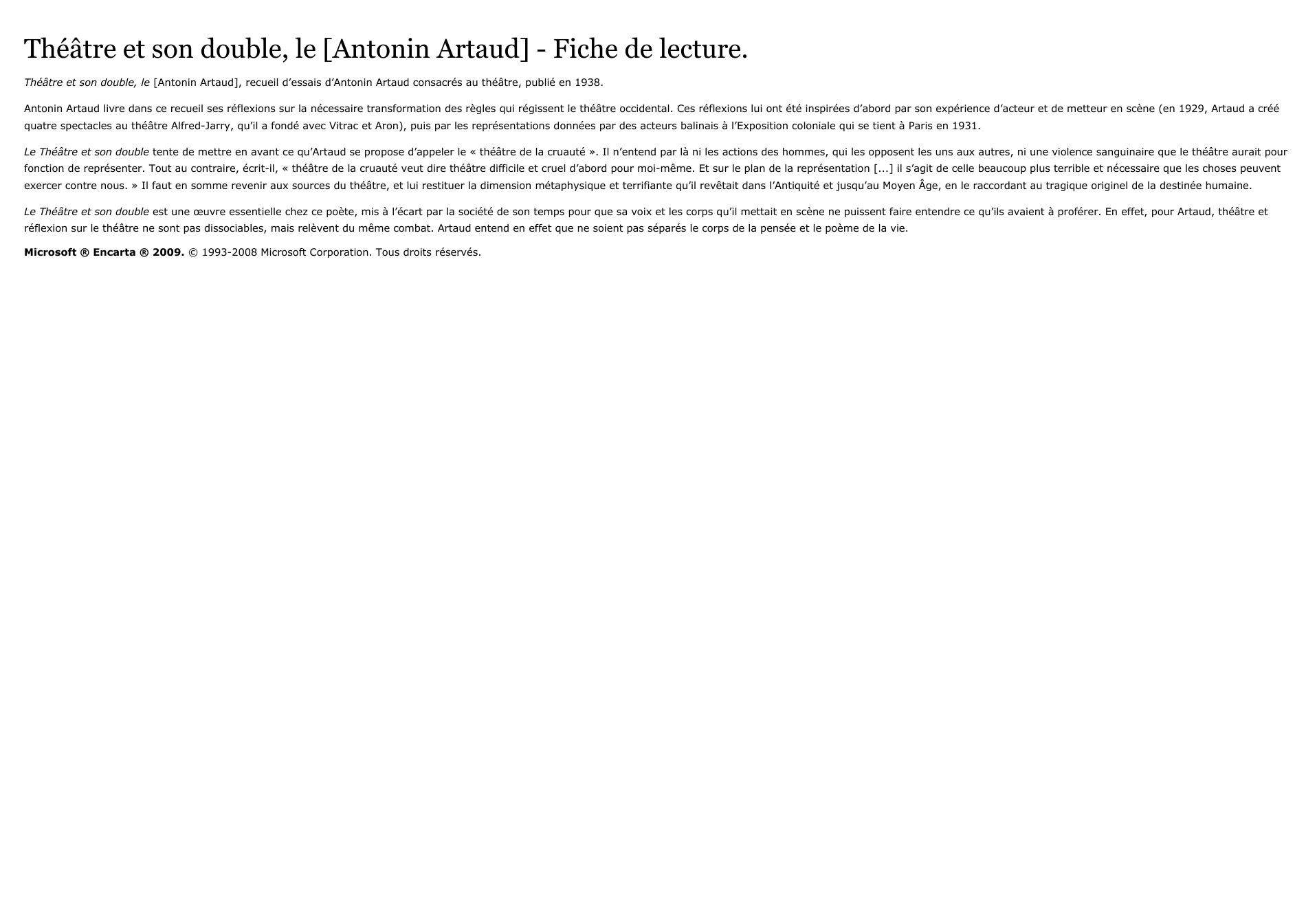 Prévisualisation du document Théâtre et son double, le [Antonin Artaud] - Fiche de lecture.