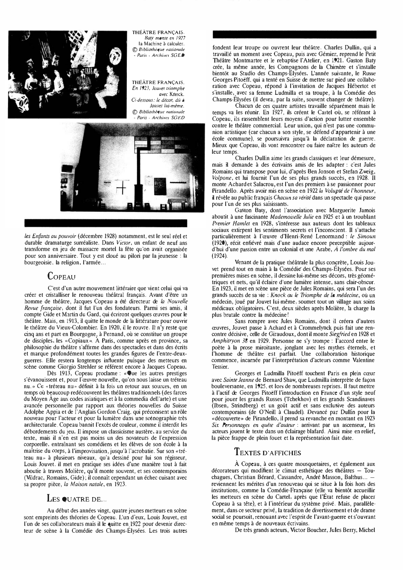 Prévisualisation du document THÉÂTRE FRANÇAIS de 1920 à 1929 : Histoire: Copeau ET SES FILS