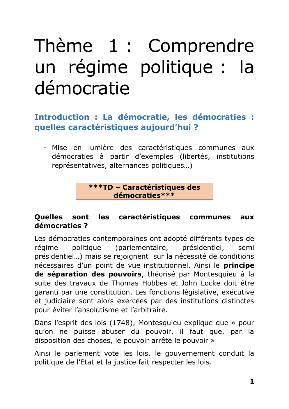 Prévisualisation du document Thème 1 : Comprendre un régime politique : la démocratie Introduction