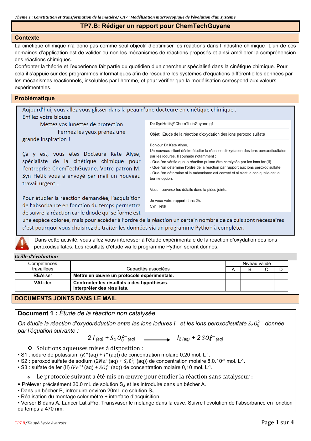 Prévisualisation du document Thème 1 : Constitution et transformation de la matière/ CH7 : Modélisation macroscopique de l’évolution d’un système