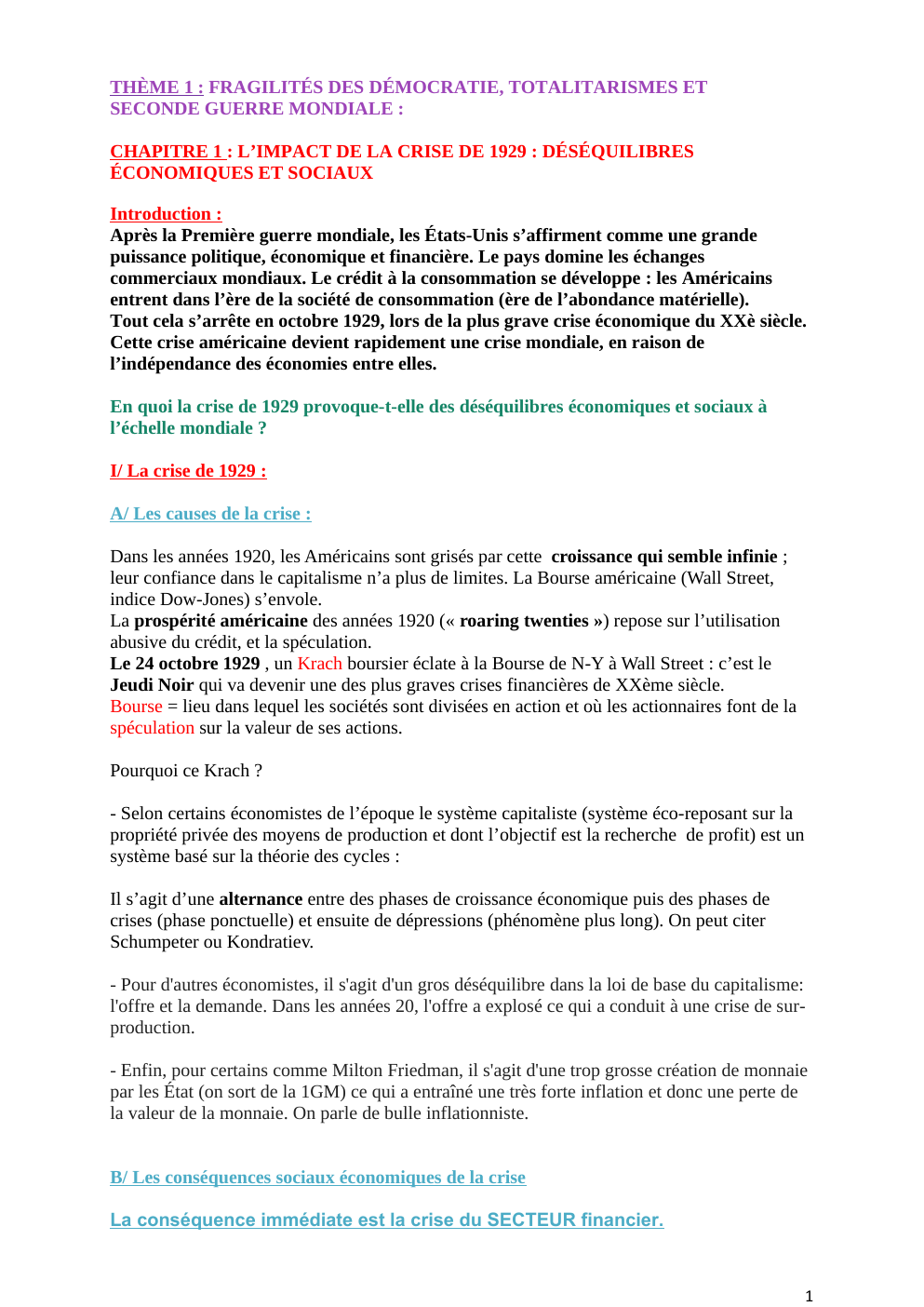 Prévisualisation du document THÈME 1 : FRAGILITÉS DES DÉMOCRATIE, TOTALITARISMES ET  SECONDE GUERRE MONDIALE :  CHAPITRE 1 : L’IMPACT DE LA CRISE DE 1929 : DÉSÉQUILIBRES ÉCONOMIQUES ET SOCIAUX