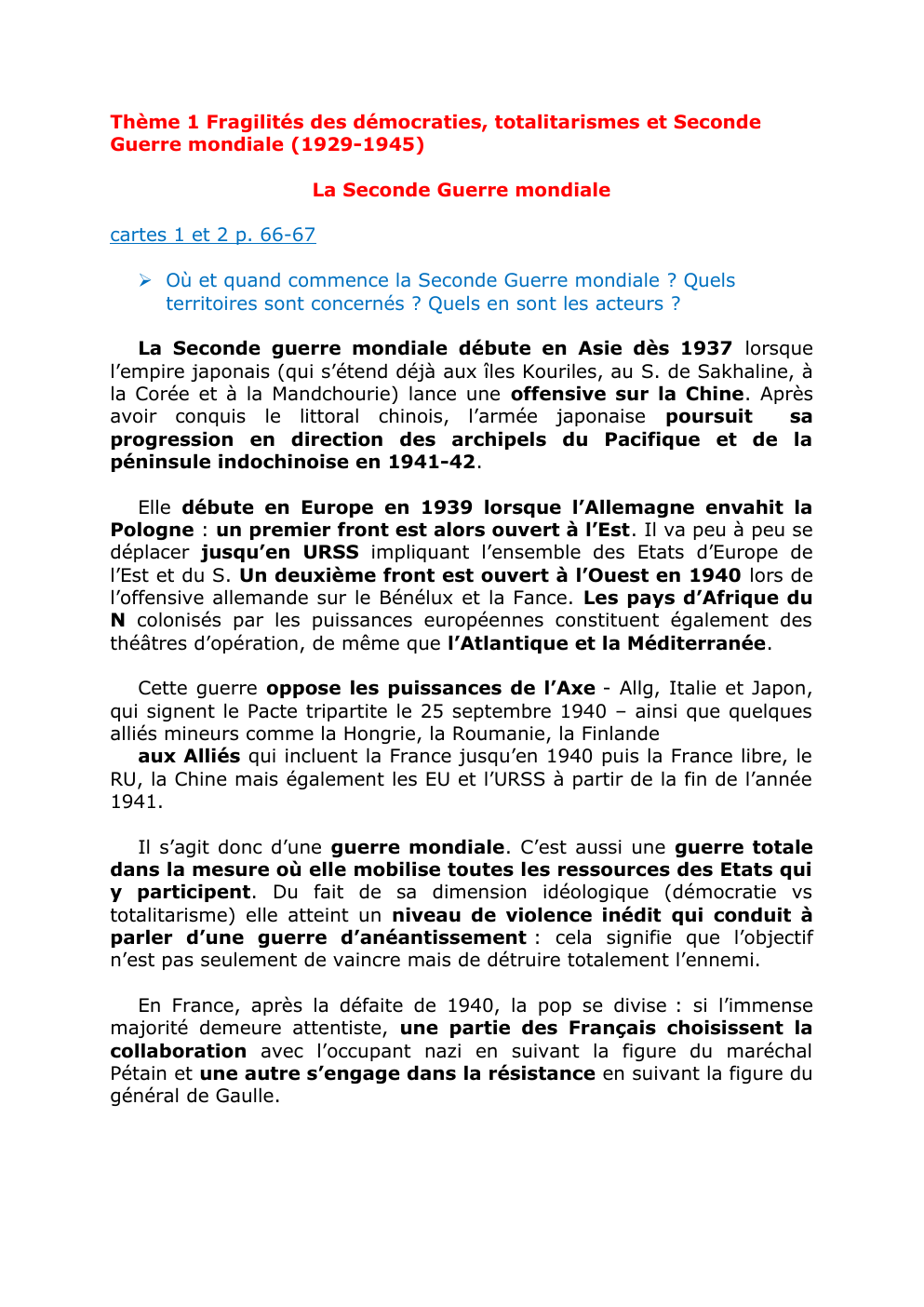 Prévisualisation du document Thème 1 Fragilités des démocraties, totalitarismes et Seconde Guerre mondiale (1929-1945) La Seconde Guerre mondiale