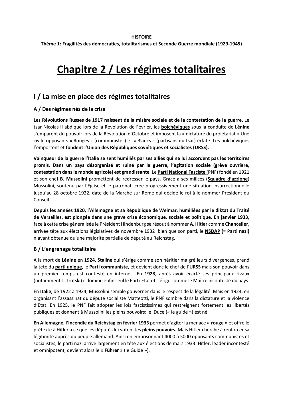 Prévisualisation du document Thème 1: Fragilités des démocraties, totalitarismes et Seconde Guerre mondiale (1929-1945)