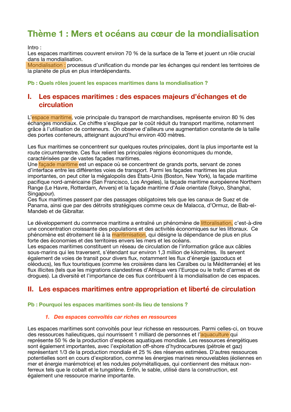 Prévisualisation du document Thème 1 - Géographie - Terminale