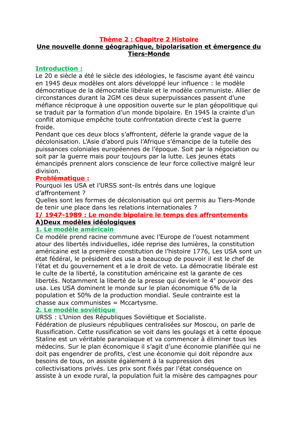 Prévisualisation du document Thème 2 : Chapitre 2 Histoire Une nouvelle donne géographique, bipolarisation et émergence du Tiers-Monde