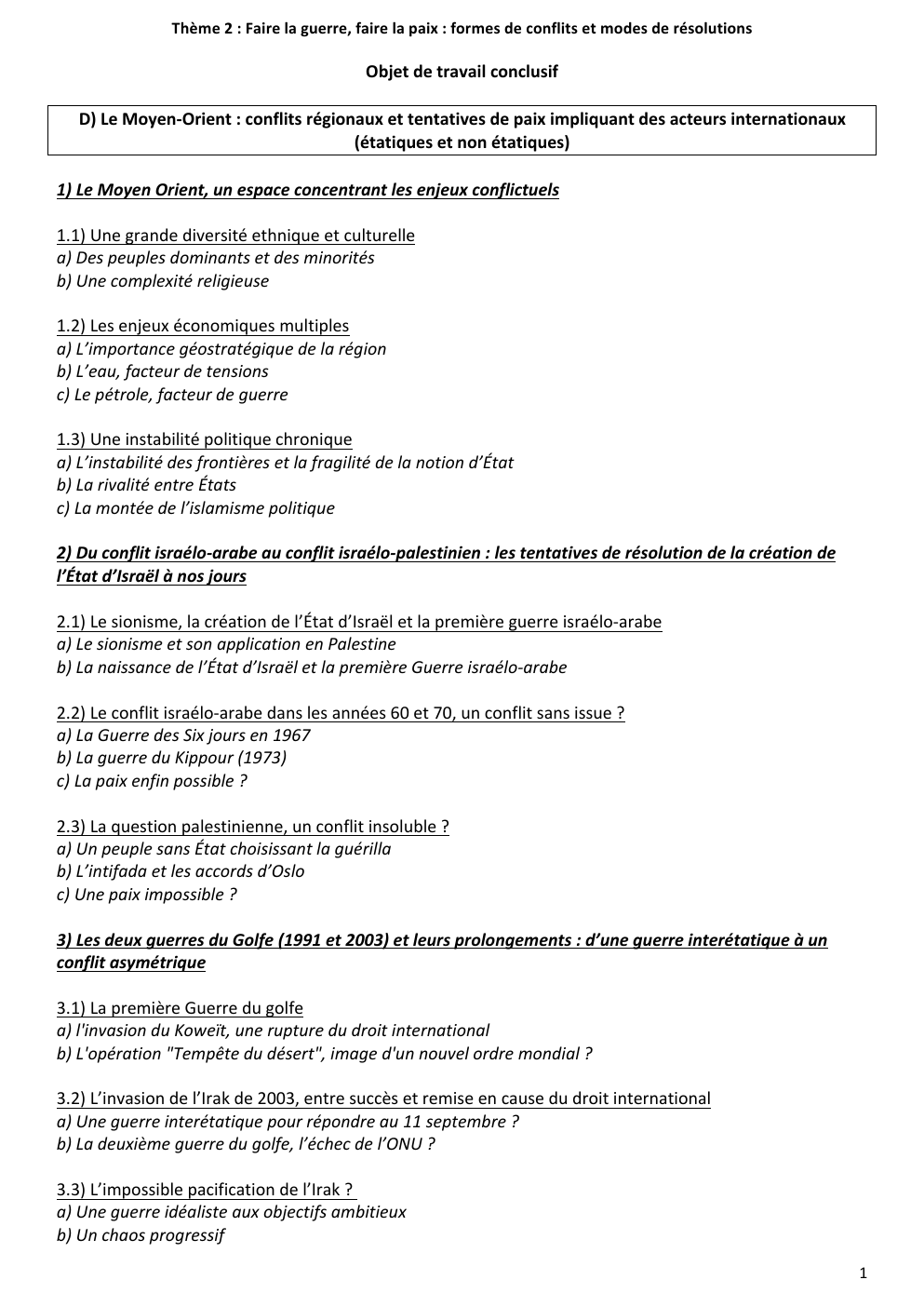 Prévisualisation du document Thème 2 : Faire la guerre, faire la paix : formes de conflits et modes de résolutions