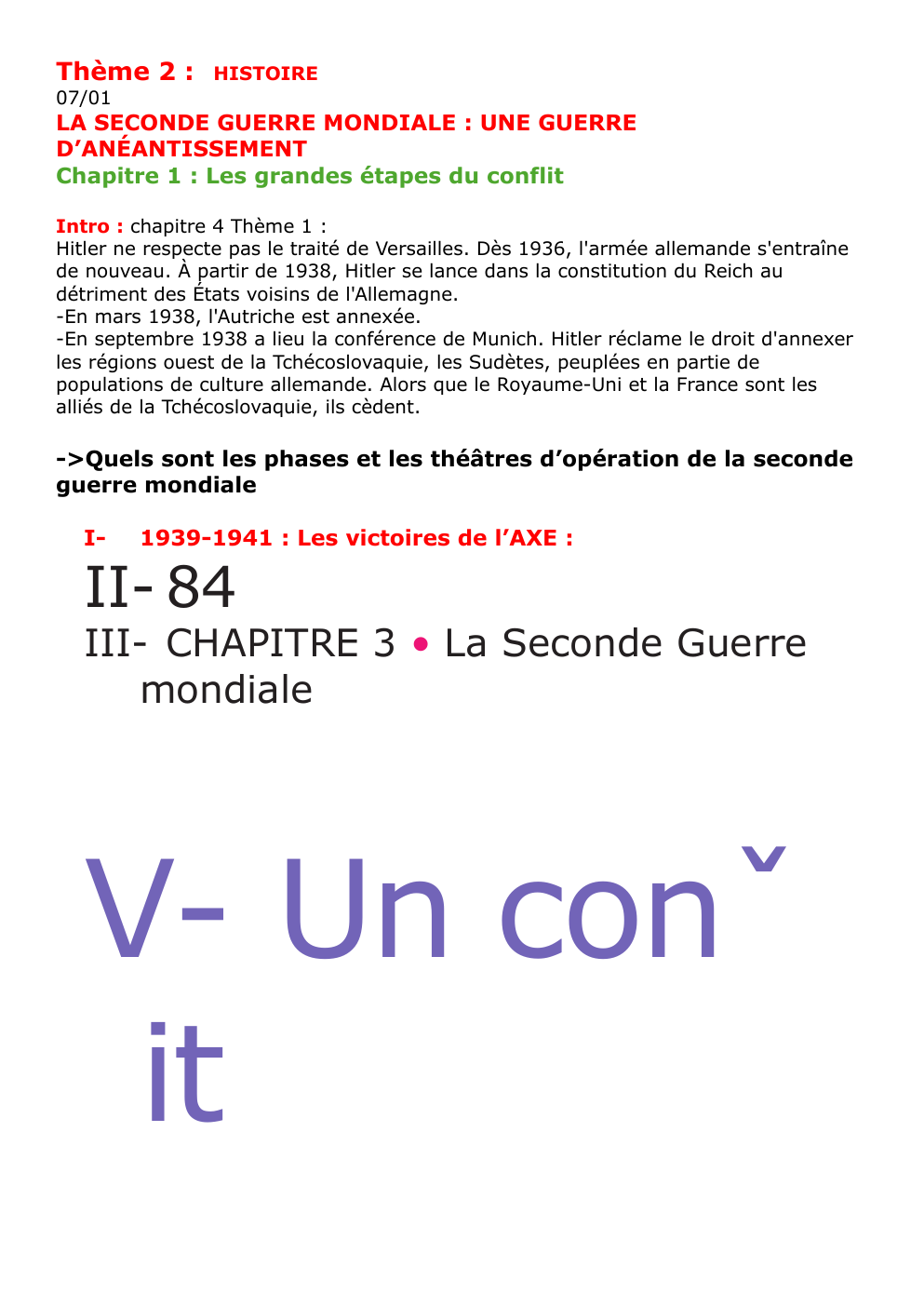 Prévisualisation du document Thème 2 :   HISTOIRE terminale : LA SECONDE GUERRE MONDIALE : UNE GUERRE D’ANÉANTISSEMENT  Chapitre 1 : Les grandes étapes du conflit :