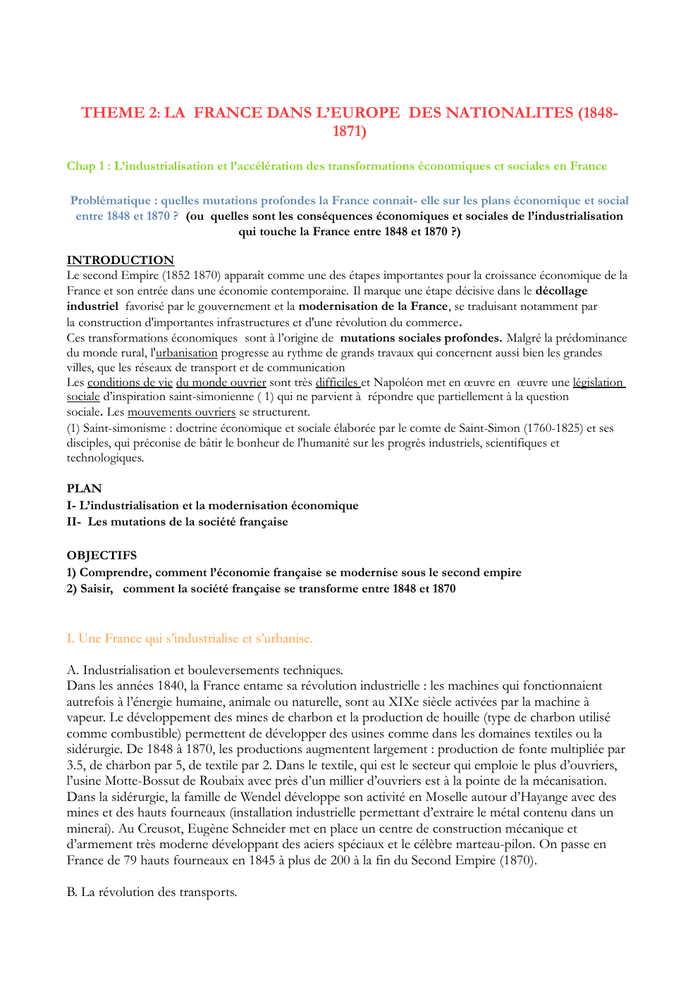 Prévisualisation du document THEME 2: LA FRANCE DANS L’EUROPE DES NATIONALITES (18481871) Chap 1 : L’industrialisation et l’accélération des transformations économiques et sociales en France