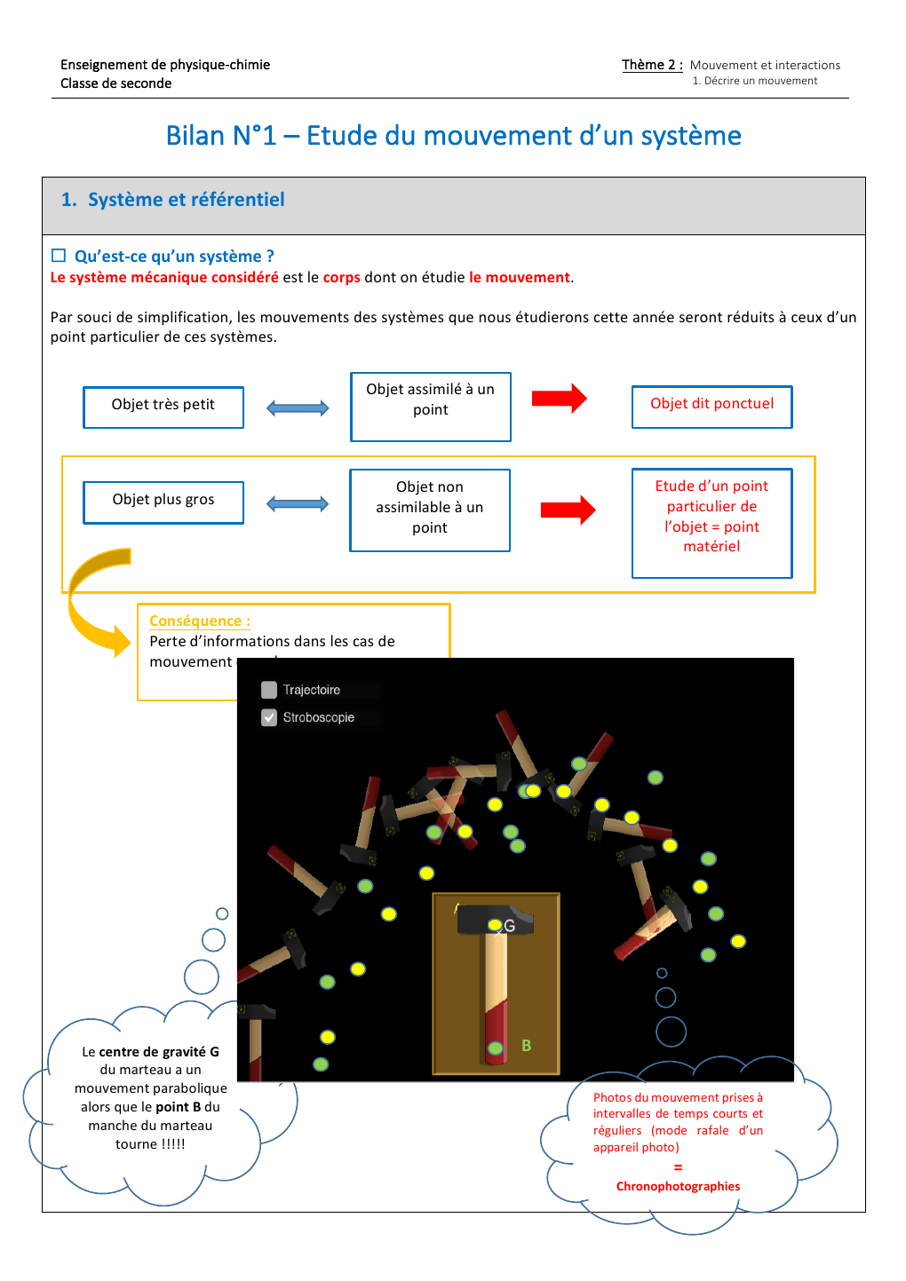 Prévisualisation du document Thème 2 : Mouvement et interactions 1. Décrire un mouvement