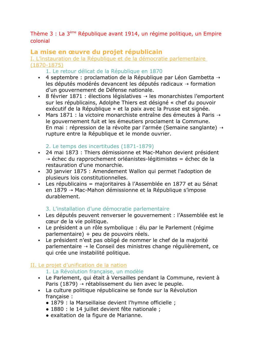 Prévisualisation du document Thème 3 : La 3ème République avant 1914, un régime politique, un Empire colonial  La mise en œuvre du projet républicain