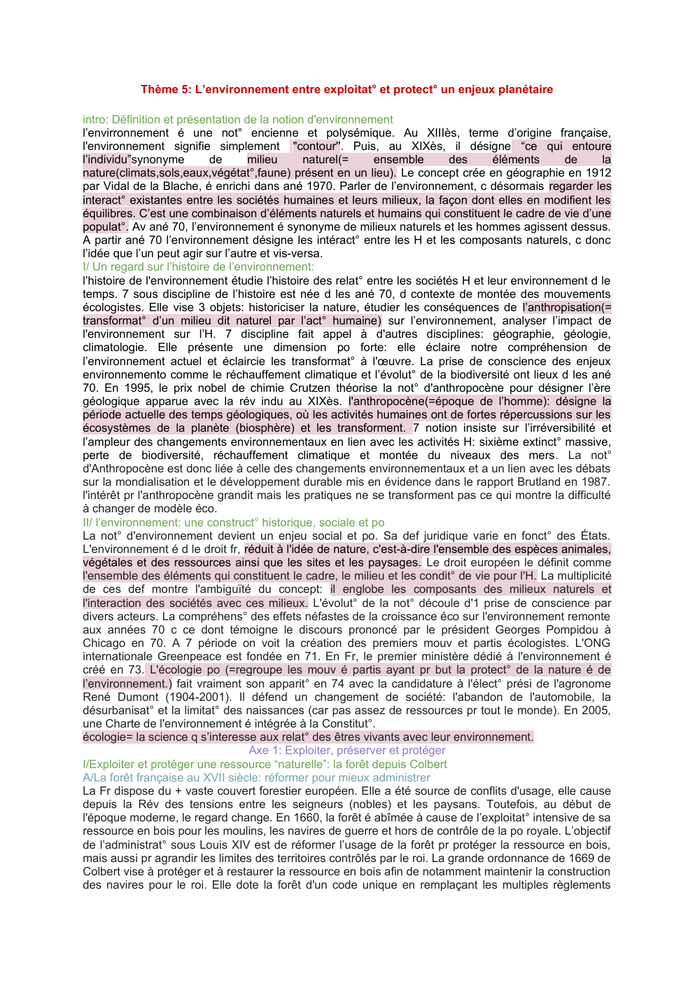 Prévisualisation du document Thème 5 environnement entre exploitation et protection un enjeux planétaire (fiche de révision)
