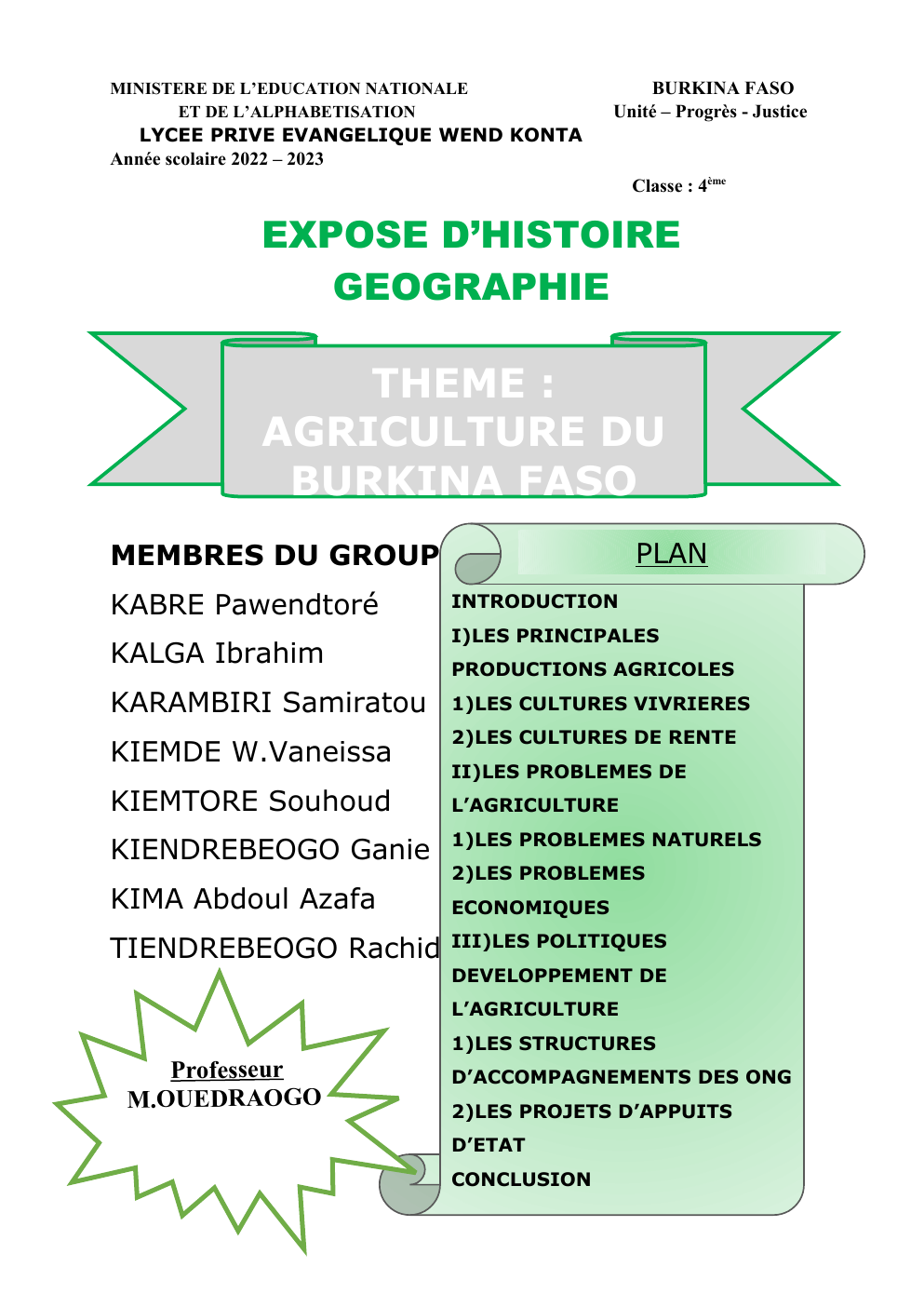 Prévisualisation du document THEME : AGRICULTURE DU BURKINA FASO