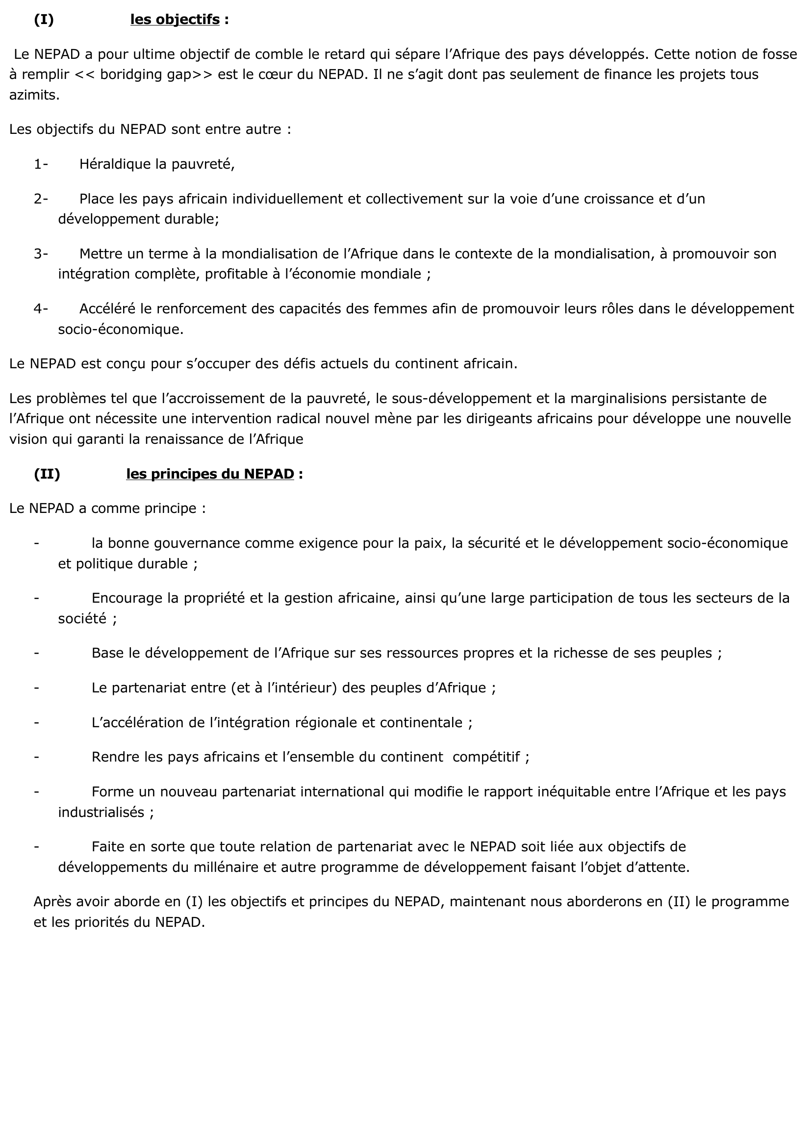 Prévisualisation du document Thème de travaux dirige : Le NEPAD