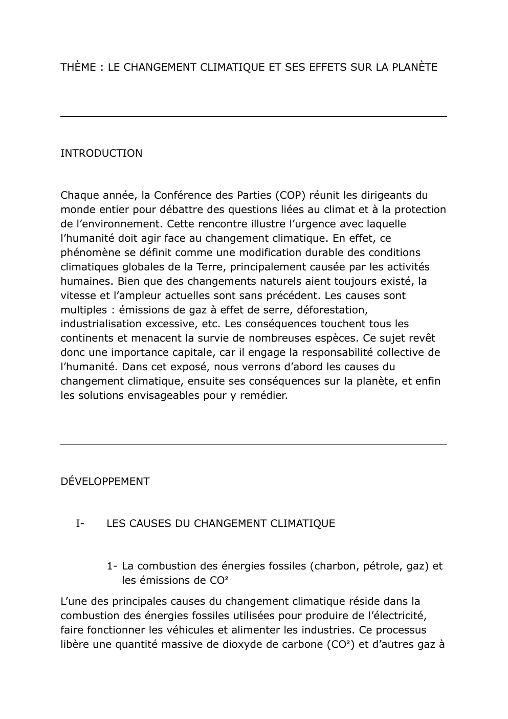 Prévisualisation du document THÈME : LE CHANGEMENT CLIMATIQUE ET SES EFFETS SUR LA PLANÈTE