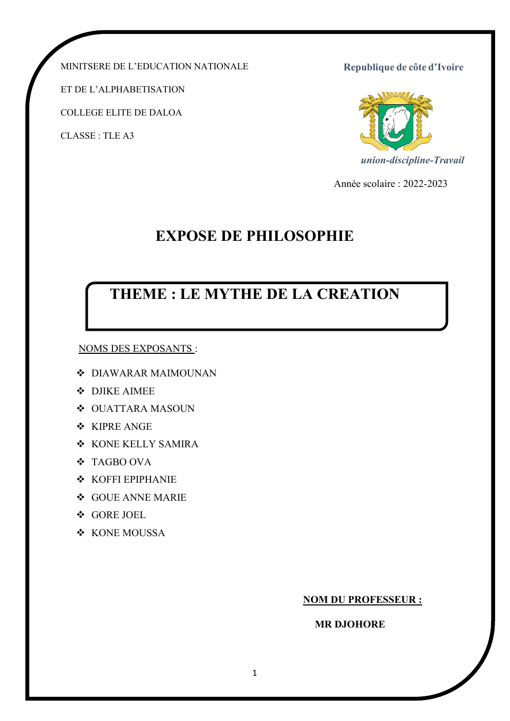 Prévisualisation du document THEME : LE MYTHE DE LA CREATION