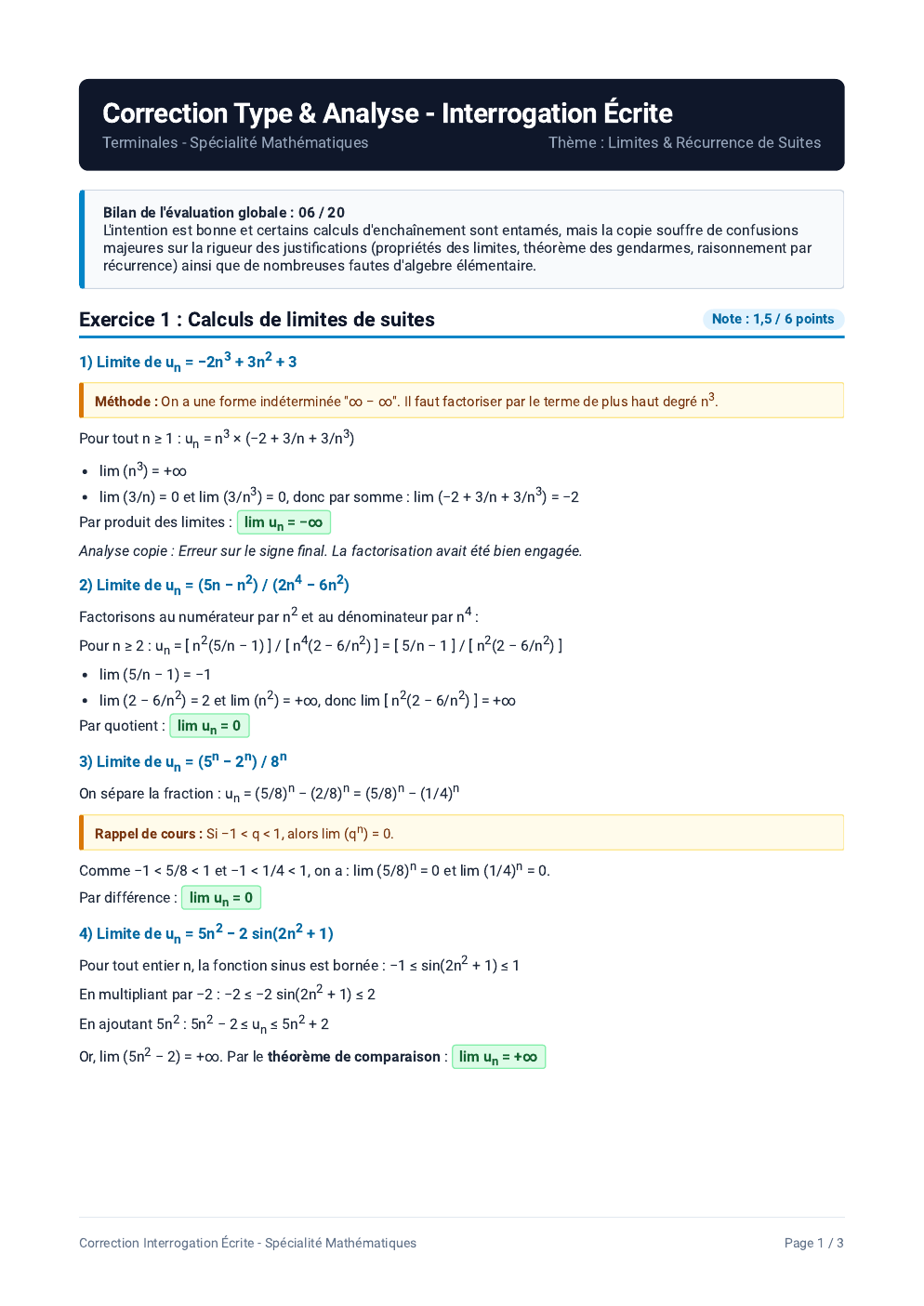 Prévisualisation du document Thème : Limites & Récurrence de Suites