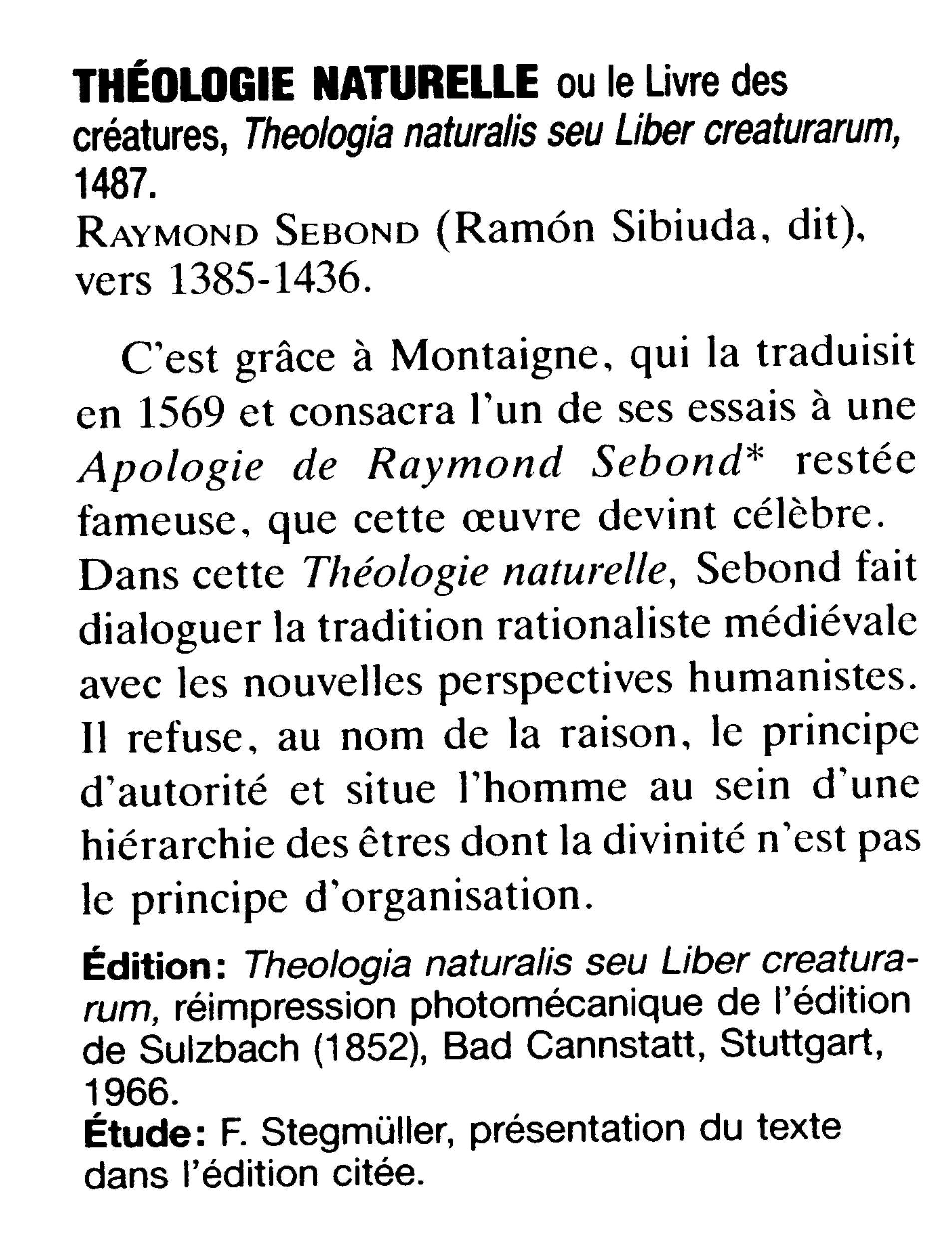 Prévisualisation du document THÉOLOGIE NATURELLE ou le livre des créatures,   Raymond Sebond (résumé)