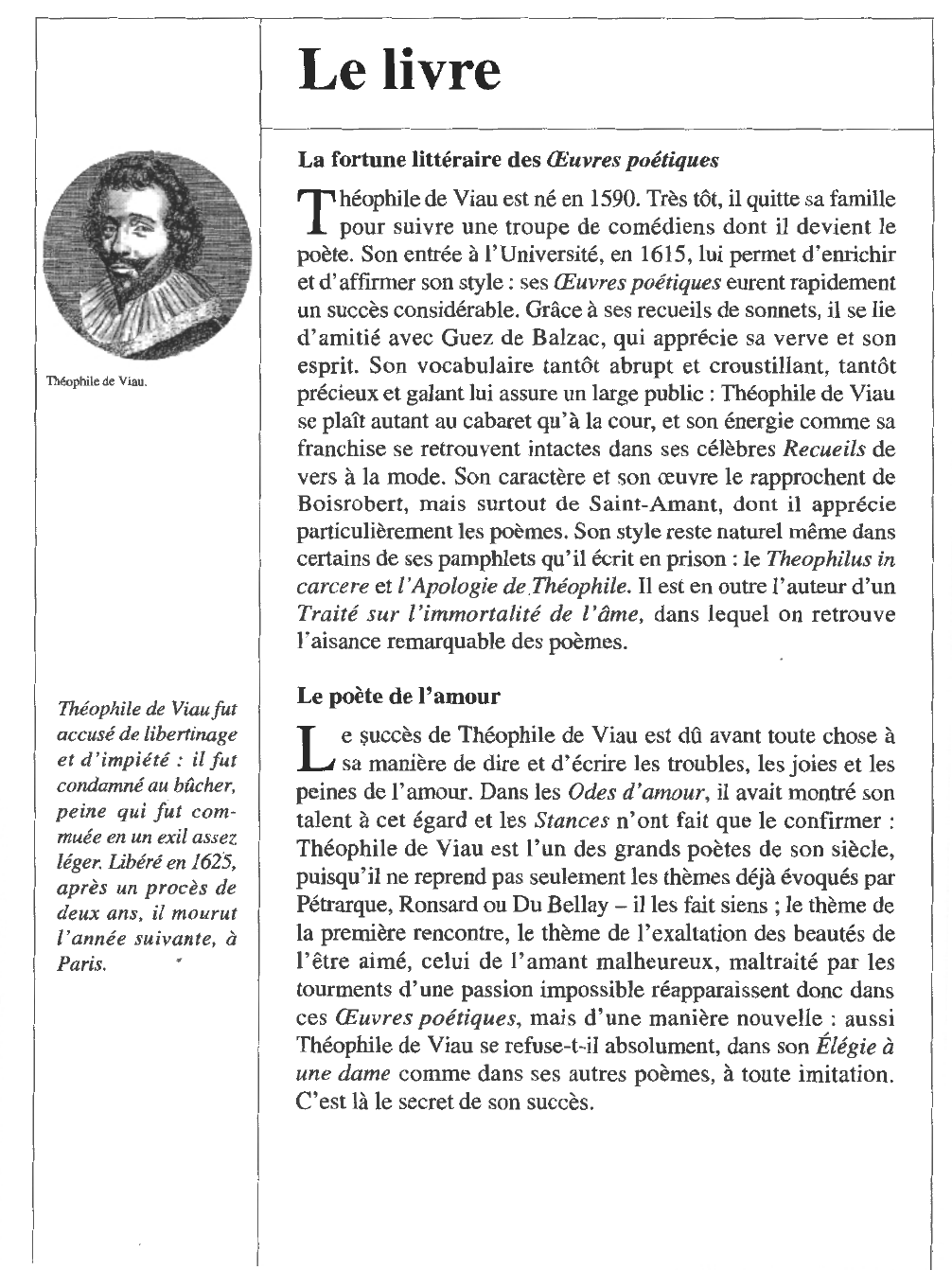 Prévisualisation du document Théophile de VIAU : Oeuvres poétiques