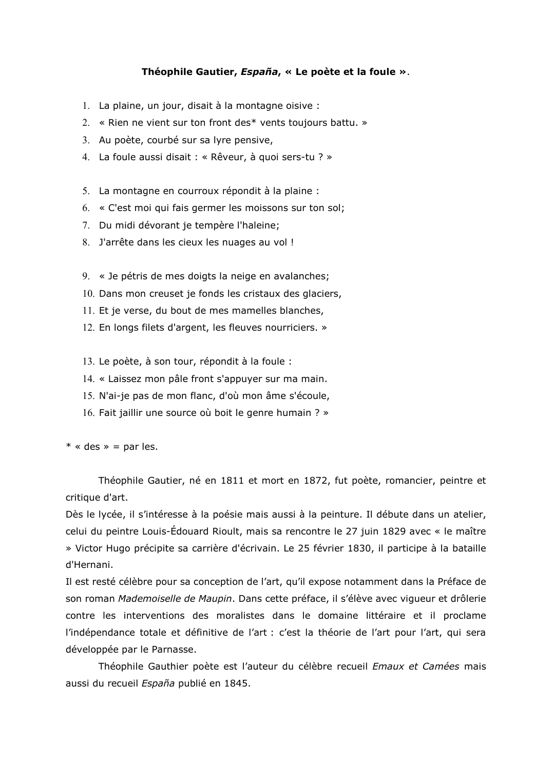 Prévisualisation du document Théophile Gautier, Espana, « Le poète et la foule ». Commentaire