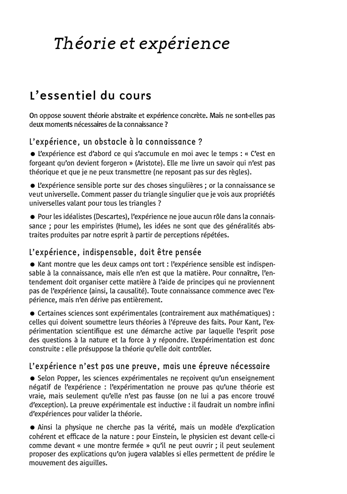 Prévisualisation du document Théorie et expérience
L'essentiel du cours
On oppose souvent théorie abstraite et expérience concrète. Mais ne sont-elles pas
deux moments...