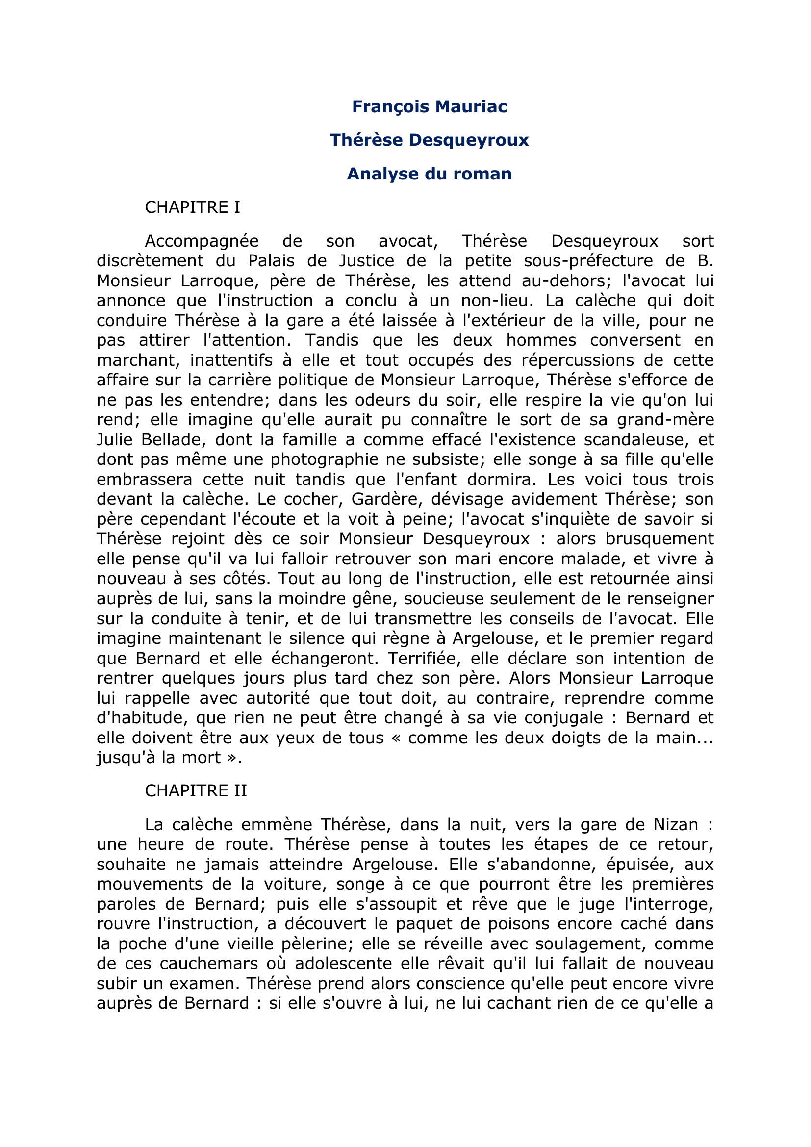 Prévisualisation du document THÉRÈSE DESQUEYROUX de François Mauriac (résumé & analyse)